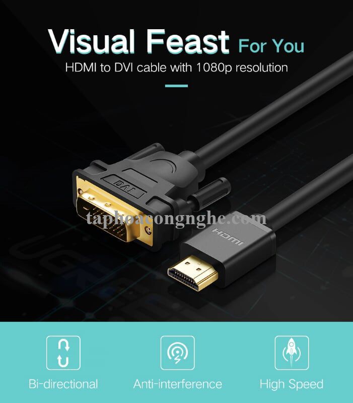 Ugreen 10138 10M màu Đen Cáp chuyển đổi HDMI sang DVI 24 + 1 thuần đồng HD106 30010138